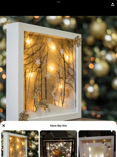 Shadow Box Christmas Craft, Winter Shadow Box Ideas Diy, Diy Christmas Shadow Boxes With Lights, Shadow Box Art Christmas, Diy Christmas Shadow Box, Chrstmas Shadow Boxes, Christmas Diorama, Christmas Shadow Boxes, Cardboard Box Crafts