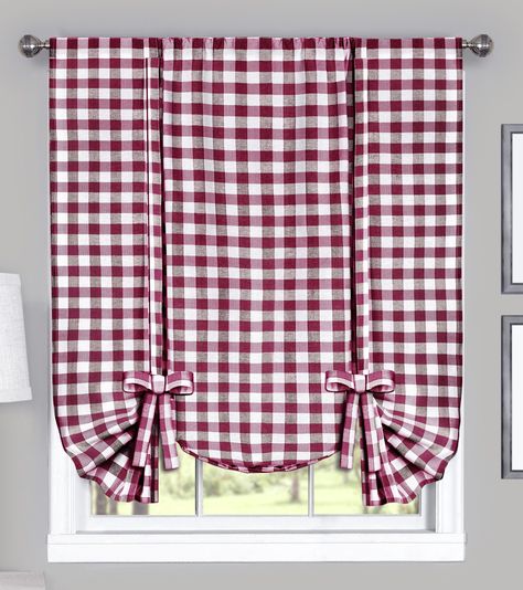 Buffalo Check Woven Tie Up Curtain Shade/burgundy Country Kitchen Curtains, Tie Up Curtains, Tie Up Shades, Farmhouse Window, Curtains And Draperies, Pinch Pleat Curtains, Farmhouse Windows, Farmhouse Curtains, Country Curtains