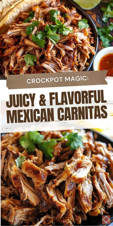 Elevate your slow cooker game with this juicy and flavorful carnitas recipe. This Mexican pulled pork is easy to make and perfect for any occasion. Save this pin to your slow cooker recipes collection and click for the full recipe and step-by-step instructions. Impress your friends with a dish that’s both simple to prepare and bursting with authentic flavor. Mexican Pork Carnitas Slow Cooker, Authentic Carnitas Recipe Crockpot, Crock Pot Pork Tacos Carnitas, Mexican Pork Butts In The Crock Pot, Crock Pot Pork Carnitas Slow Cooker, Pork Carnitas Burritos, Crockpot Pork For Tacos, Pork Dishes For A Crowd, Pork Taco Meat Crockpot