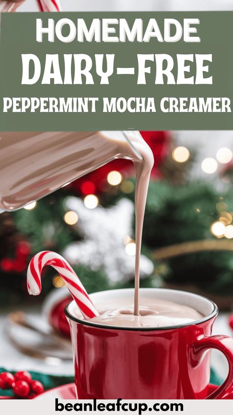 Tired of store-bought creamers with added sugars? This homemade peppermint mocha coffee creamer is a healthier choice with a smooth, minty taste. Pin this sugar-free recipe for later! Healthy Peppermint Mocha Creamer, Dairy Free Coffee Creamer Recipes, Dairy Free Peppermint Mocha Creamer, Almond Milk Coffee Creamer Recipes, Homemade Peppermint Creamer, Diy Peppermint Mocha Creamer, Non Dairy Coffee Creamer Recipes, Homemade Peppermint Mocha Creamer, Peppermint Mocha Coffee Creamer