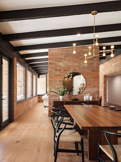 Hacienda Kitchen Decor, Litchfield Park Arizona, Black Beams, Modern Adobe, Hacienda Kitchen, Exposed Wood Ceilings, Southwest Modern, Exposed Beams Ceiling, Beams Living Room