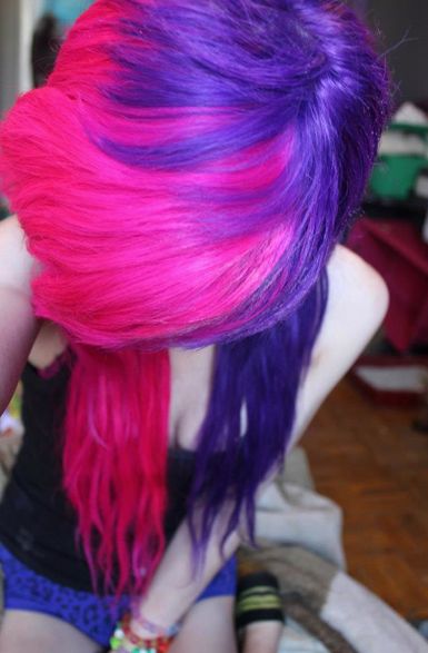 purple and pink hair:) Cheshire Cat Hair, Purple And Pink Hair, Pink Purple Hair, Scene Style, Emo Scene Hair, Neon Hair, Emo Hair, Alternative Hair, Colorful Hair