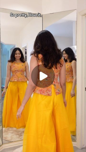 Sameeksha Thumma | @sameekshaseeram reacting to the outfits I’m gonna wear for the wedding.

1. Haldi : @maanya_by_shravani 
2. Mehendi: @ayukhastudio 
3.... | Instagram Haldi Outfit For Girl, Haldi Dress Stitching Ideas, Simple Lehenga Designs For Haldi, Haldi Ceremony Outfit For Girls, Plain Yellow Lehenga For Haldi, Haldi Dress For Kids, Mehendi Dress Outfits, Mehendi Lehenga, Mehendi Dress