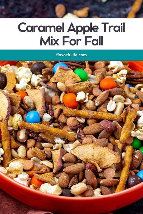 This fall snack mix is a fun and tasty treat for kids! Combining savory and sweet flavors, this fall harvest snack mix is crunchy and easy to make. It’s the best fall trail mix recipe for a party that kids will love, perfect for autumn gatherings. Fall Trail Mix Recipe, Easy Yummy Snacks, Snack Mix For Kids, Caramel Apple Snacks, Fall Snack Mix Recipes, Healthy Trail Mix Recipes, Fall Caramel Apples, Home Snacks, Snacks To Share