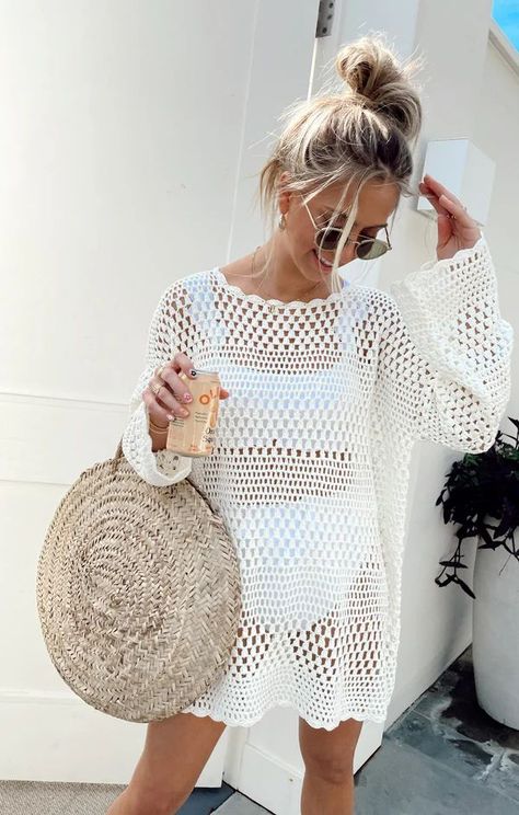 Bimini Swim Dress ~ Palermo Spritz curated on LTK White Bachelorette Party Outfit, Bridal Swimsuit, Crochet Beach Dress, Maternity Bridesmaid Dresses, Crochet Ladies Tops, Bachelorette Party Outfit, Bangs Curly, Honeymoon Outfits, Hair Bangs