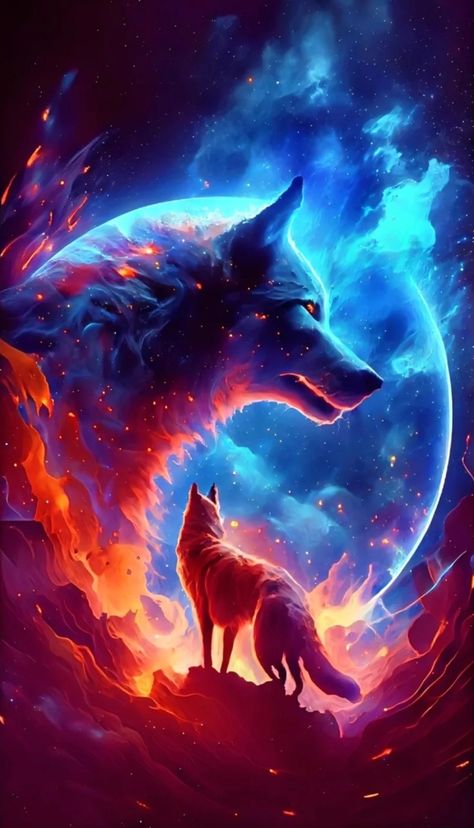 Wolf Art Fantasy, Spirit Wolf, Genos Wallpaper, Moon Wolf, Eagle Wallpaper, Mythical Creatures Fantasy, Wolf Artwork, Fantasy Wolf, Animal Illustration Art