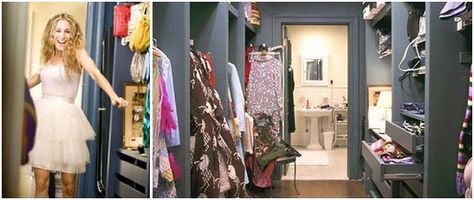 Let's Decorate Online: Famous Women's Closets Carrie Bradshaw Apartment Decor, Carrie Bradshaw Apartment, New York City Apartment, Beautiful Houses Interior, Cool Lamps, Walk In Wardrobe, Sarah Jessica, Wardrobe Closet, City Apartment