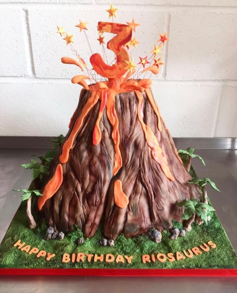 Dinasour Volcano Birthday Cakes, Floor Is Lava Birthday Cake, Volcano Party Ideas, The Floor Is Lava Birthday Party, Blackfire Costume, Volcano Birthday Cake, Dinosaur Volcano Cake, Volcano Party, Dino Birthday Cake