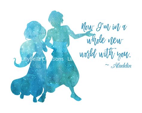 Disney Aladdin Quotes, Aladdin Watercolor, Disney Quotes Inspirational, Aladdin Quotes, Couple Love Quotes, Baby Room Artwork, Pixar Quotes, Disney Love Quotes, Watercolor Silhouette