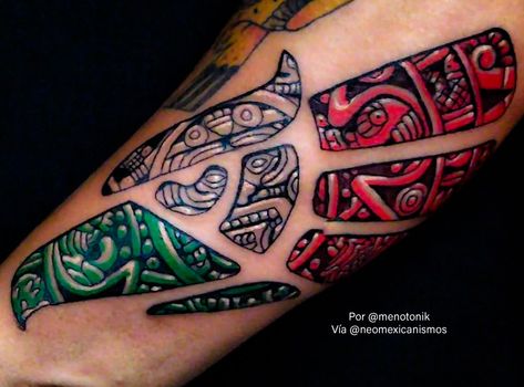 Hecho En Mexico Tattoo Ideas, Alebrije Tattoo, Mexican Flag Tattoos, Family Crest Tattoo, Azteca Tattoo, Crest Tattoo, Mexico Tattoo, Mexican Tattoo, Mexican Art Tattoos