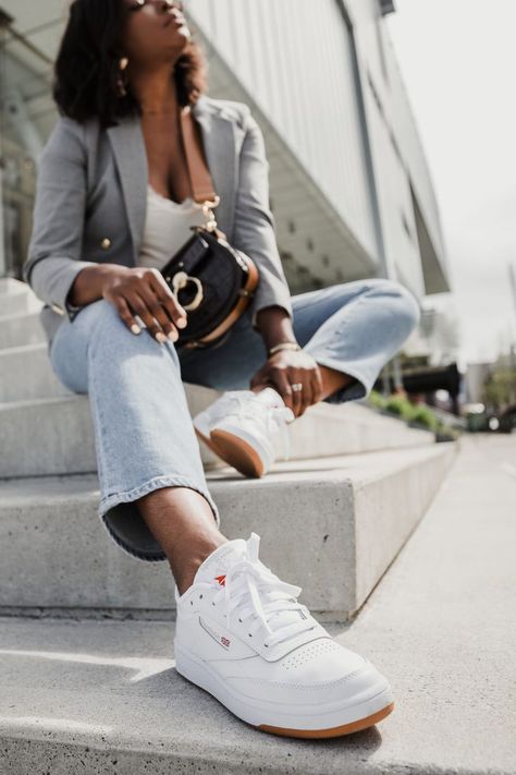 #OOTD feat. Reebok Club C 85 Sneakers » MILLENNIELLE #reebok #sneakers #shoeinspo Reebok Club C 85 Outfit Women, Reebok Club C 85 Outfit, Club C 85 Outfit, Club C 85 Vintage, Reebok Club C 85, Womens Outfit, Club C 85, Women's Outfits, Reebok Club C