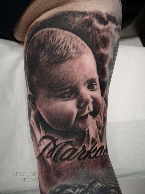 Baby Portrait Tattoo, Tattoo Son, Son Tattoo, Tattoo Instagram, Tattoo For Son, Baby Portraits, Portrait Tattoo, Tattoos, Instagram