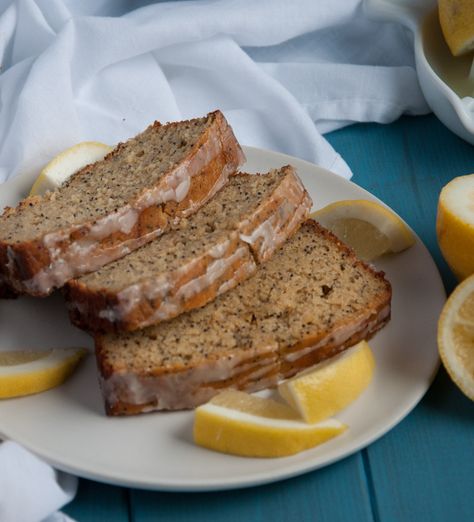 Delicious, light lemon poppy seed bread made with 100% whole wheat flour, agave, coconut oil, and topped with a zesty lemon glaze. Dessert Loaves, Poppyseed Bread, Lemon Poppy Seed Loaf, Lemon Poppy Seed Bread, Dessert Loaf, Poppy Seed Bread, Lemon Poppyseed Bread, Summer Eats, Loaf Cakes