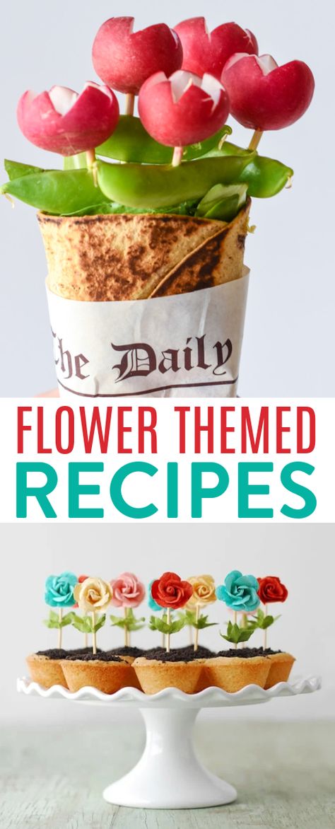 Seriously, how cute are these flower themed recipes? Perfect for parties, wedding or baby showers, and other special occasions, they are colorful and fun. We can imagine these making an adorable display at a party that practically screams spring and summer. Or, make one of these recipes just for fun. Flower Appetizers Ideas, Flower Themed Appetizers, Flower Theme Desserts, Flower Themed Food, Themed Recipes, Flower Desserts, Food Flowers, Blueberry Tart, Fall Brunch