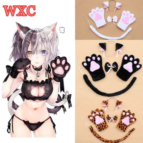 Cat Cosplay Outfit, Cat Outfits Women, Cat Costumes Women, Cat Halloween Costumes, Cat Gloves, Cute Cat Costumes, Kitten Costumes, Cat Outfit, Paws Socks