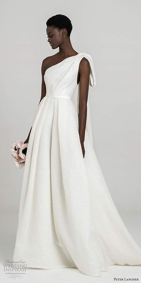 Weddinginspirasi.com featuring - peter langner fall 2020 bridal sleeveless one shoulder asymmetric neckline pleated bodice minimally embellished a line ball gown wedding dress chapel train (13) mv -- Your Guide to 2020’s Hottest Wedding Dress Trends Part 2 #wedding #weddings #bridal #weddingdress #weddingdresses #bride #fashion #2020trends #trends #week:012020 #year:2020 ~ A Line Ball Gown, Peter Langner, Minimal Wedding Dress, Wedding Inspirasi, Chapel Train, Pleated Bodice, Wedding Dress Trends, Winter Wedding Dress, Ball Gowns Wedding