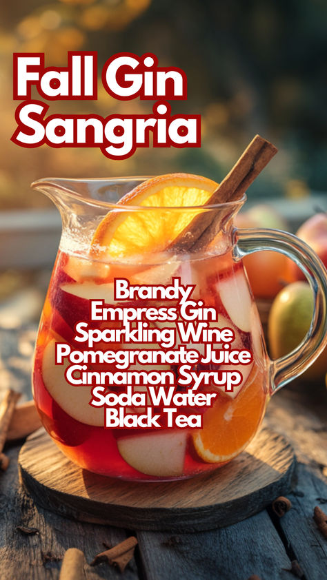 Fall Gin Sangria Gin Sangria, Autumn Beverages, Brandy Sour, Empress Gin, Cocktail Cards, Sparkling Wine Cocktails, Brandy Cocktails, Gin Drinks, European Recipes