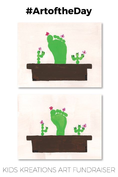 Cactus Footprints #ArtoftheDay at Kids Kreations! 🌵🖌️🎨  #FeelGoodFriday #naturelovers #cactus #littleartist #footprint Cactus Footprint Art, Baby Cactus, Art Fundraiser, Painted Pot, Cactus Painting, Footprint Art, Foot Print, Cactus Art, Baby Footprints