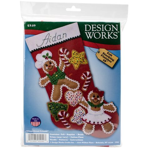 "Buy this Design Works Gingerbread Friends Felt Stocking Kit at Michaels. com. Create a whimsical felt stocking for your holiday season! This kit features a family of gingerbread people in a fanciful gingerbread house full of candy and sparkle. Create a whimsical felt stocking for your holiday season! This kit features a family of gingerbread people in a fanciful gingerbread house full of candy and sparkle. Details: Multicolor 18\" long Makes 1 stocking FeltContents: Felt Sequins Beads Cotton fl Gingerbread Friends, Felt Stocking Kit, Christmas Stocking Kits, Felt Christmas Stockings, Jeweled Christmas, Felt Stocking, Applique Kit, Gingerbread Girl, Felt Patterns