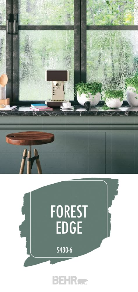 There’s nothing like the dark green hue of Forest Edge by BEHR Paint to upgrade the interior design of your home. This earthy color pairs well with rustic wood furniture and dark marble countertops to create a moody boho-chic style in this kitchen. How will you use it in your home? Behr Paint Colors, Rustic Wood Furniture, Behr Paint, Hallway Bathroom, Rustic Kitchen Decor, Interior Paint Colors, Paint Colors For Home, Living Room Paint, Apartment Interior Design