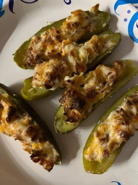 Pickle Addicts (Not So) Anonymous | Stuffed Pickles oh my 🤤 Stuffed Pickles, Grandma Cooking, Low Carb Meal Plan, Pepper Steak, Easy Homemade Recipes, Bariatric Recipes, Ranch Seasoning, Creamy Cheese, Bacon Bits