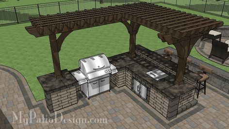 Outdoor Kitchen with Pergola and Drop In Cooler.  R60-160121-HC-1 Outdoor Kitchen With Pergola, Patio Plan, Diy Patio Ideas, Patio Blocks, Kitchen Plan, Outdoor Grill Station, Patio Plans, Patio Steps, Grill Station