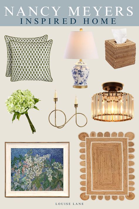 I've rounded up a few Amazon finds to achieve the luxe and cozy Nancy Meyers home decor aesthetic! I love how this style feels like your rich grandmas house but achieves a cozy, timeless and lived-in feel! The best way to achieve this look is mixing old and new items, my go-to places are thrift stores and Amazon to keep it In my budget! Create this curated home decor feel yourself with some of these amazing finds and use the tips below to take your space to the next level!As an Amazon Associate Nancy Meyers Entryway, Nancy Meyers Apartment, Nancy Meyers Living Room, Nancy Meyers Home, Nancy Meyers Aesthetic, Craftsman Living Room, Martha Stewart Home, Amazon Home Finds, Modern Colonial