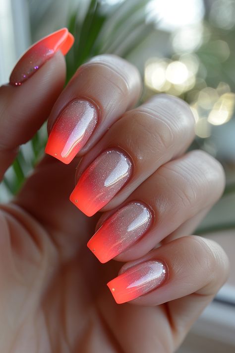 50 Coral Nail Designs for a Trendy Look in 2024 - My Blog Summer Nail Ombre, Summer Bright Nail Designs, Ombre Coral Nails, Summer Vegas Nails, Summer Nail 2024 Trends French, Coral And White Nails, Orange Beach Nails, Dawn Nails, Nails New Design