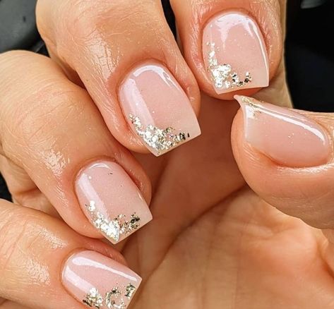 Gel French Manicure Designs Classy, French Manicure Gel Nails, Ballerina Gown, Foil Nail Designs, Gold Glitter Nail Polish, Glitter Gradient Nails, Nail Foils, Gel French Manicure, Boho Nails