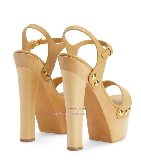 Featuring Beige Leather Wood Heeled Gold Tone Hardware High Heel Sandals Women Open Toe Thick Platform Heeled Summer Party Shoes _ - AliExpress Mobile Wooden Heels, Wood Heel, Wooden Heel, Sandals Women, Party Shoes, Heel Shoes, Heel Sandals, Womens High Heels, High Heel Sandals