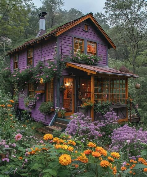 Funky Houses Exterior, Whimsigothic Tiny Home, Hippy House Exterior, Whimsigoth House, Purple And Green Whimsigoth, Trippy Cottage Core, Cozy Cottage, Living Room Inspiration, Future House