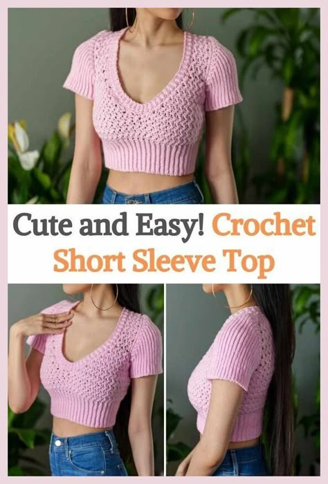 Crochet Loungewear, Crochet Summer Ideas, Diy Crochet Top, Crochet Autumn, Crochet Short Sleeve, Chic Crochet, Crochet Spring, Crochet Crop Top Pattern, Crop Top Pattern