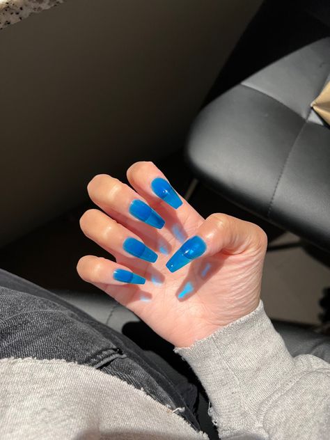 nails press ons Colored Clear Nails, Transparent Nail Colors, Royal Blue Jelly Nails, Jelly Matte Nails, Turquoise Jelly Nails, Crystal Jelly Nails, Blue Translucent Nails, Blue Jelly Nails Acrylic, Translucent Blue Nails