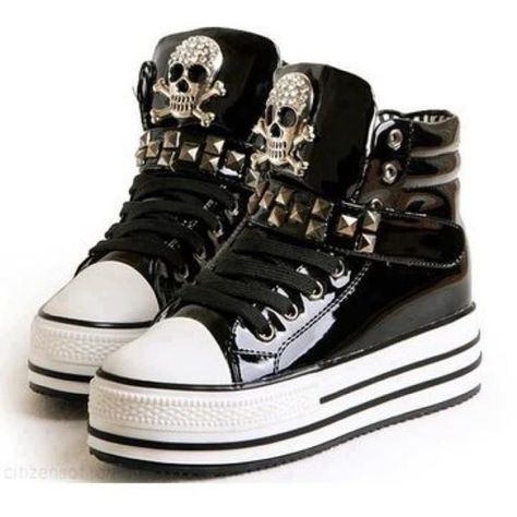 blueshiftfiles Amazing Emo Shoes Collections ❤ liked on Polyvore featuring shoes Emo Shoes, Skull Shoes, Goth Shoes, Gothic Shoes, Dr Shoes, Rock Punk, Emo Outfits, New Rock, Swag Shoes