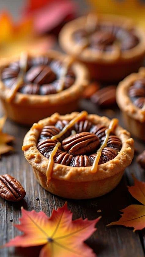 Maple Pecan Tarts With Caramel Drizzle Apple Tart With Caramel Sauce, Maple Pecan Butter Tarts, Salted Caramel Apple Tart, Maple Tarts, Rustic Caramel Apple Tart, Chocolate Bourbon Pecan Tart, Treacle Tart, Alternative Sweeteners, Silk Pie