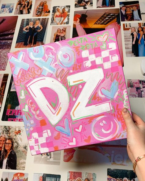 Sorority Crafts Letters, Delta Zeta Canvas, Delta Zeta Crafts, Sorority Canvas Paintings, Sorority Baskets, Big/little Baskets, Little Gifts Sorority, Big Little Canvas, Sorority Art