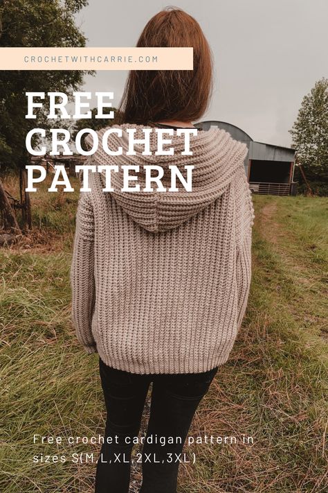 Free crochet hood cardigan pattern Crochet Cardigan Free, Crochet Sweater Free, Crochet Jacket Pattern, Crochet Hood, Christmas Crochet Patterns Free, Crochet Cardigan Pattern Free, Crochet Hoodie, Gilet Crochet, Crochet Sweater Pattern Free