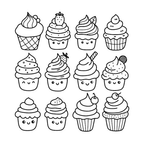 Cupcake outline coloring page | Premium Vector #Freepik #vector #frosting #cupcake #cake-cartoon #ice-cream Cupcake Outline, Cake Cartoon, Cartoon Cupcakes, Outline Illustration, Cupcake Cake, Free Printable Coloring Pages, Printable Coloring Pages, Printable Coloring, Coloring Page