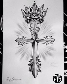 Cross With Wings Tattoo, Crucifix Tattoo, Christus Tattoo, Tato Flash, Cross Drawing, Celtic Cross Tattoos, Crown Tattoo Design, Cross Tattoo For Men, Cross Tattoos