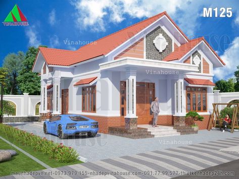 Nhà cấp 4 mái thái 3 phòng ngủ 8,5x14 chi phí tiết kiệm ở nông thôn Mai Thai, House Arch Design, Affordable Housing, Small House Design, Classic House, Modern House Design, Architecture House, Small House, Habitat