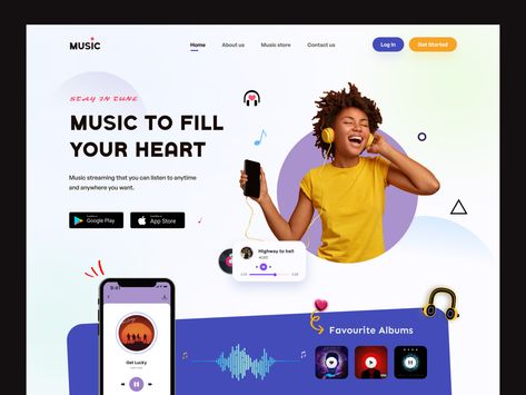 Music Ux Design, Music Landing Page Design, Music Landing Page, Music Land, App Mobile Design, Ux Animation, Motion App, App Log, App Landing Page