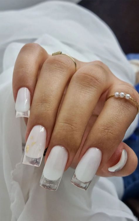 french nails, french glass nails, clear tip nails, french manicure, nail trends, french glass manicure, french clear tips, transparent tip nails, french tip nails Transparent French Nails, Glass French Nails, Milky White Nails French, Clear French Nails, Clear Tip Nails, French Glass Nails, French Nails Red, Russian Almond Nails, White Nails French