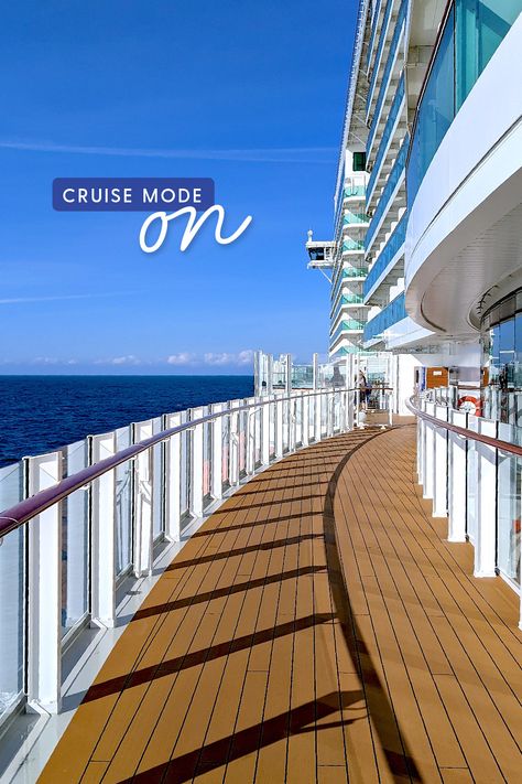 A cruise ship deck with a wood deck and railing Vision Board Cruise, Cruise Instagram Story, Cruise Story Ideas, Cruise Ship Instagram Story, Pictures On A Cruise, Photos To Take On A Cruise, Cruise Ship Pictures Aesthetic, Cruise Poses Photo Ideas, Cruise Pics Ideas