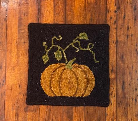 Square Pumpkin, Artsy Crafts, Rug Hooking Kits, Hooked Pillow, Mat Design, Rug Hooking Patterns, Craft Punches, Blue Tulips, Hand Drawn Pattern