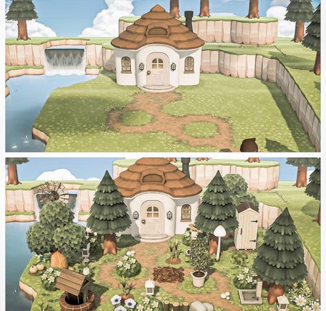 Acnh House Exterior Ideas Villagers, Acnh Allotment Ideas, Acnh Ideas Cottagecore, Animal Crossing Porch Design, Acnh Peninsula House, Acnh Musuem Ideas, Animal Crossing Summer Path, Puddle Code Acnh, Animal Crossing Ma Codes