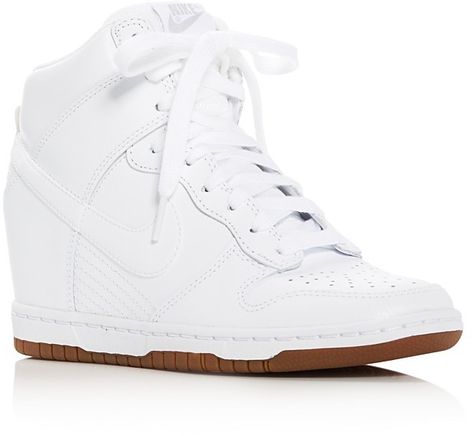 Nike Dunk Sky Hi Essential High Top Wedge Sneakers Wedding Wedge Sneakers For Bride, Quince Accessories, Wedged Sneakers, White Wedge Sneakers, Nike High Heels, Nike Wedge Sneakers, Wedge Tennis Shoes, White High Top Shoes, Wedding Shoes Sneakers