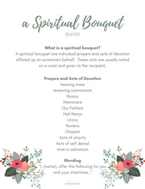 Just what is a spiritual bouquet? A simple guide - elizabeth clare Spiritual Bouquet Catholic, Confirmation Retreat, Spiritual Works Of Mercy, Spiritual Bouquet, Corporal Works Of Mercy, Religion Activities, Liturgical Living, Divine Mercy Chaplet, Works Of Mercy