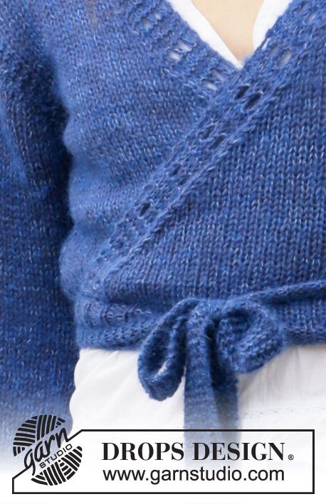 Ballet in Blue / DROPS 205-49 - Free knitting patterns by DROPS Design Wrap Sweater Pattern, Summer Knitting Patterns, Bolero Pattern, Baby Frock Pattern, Vogue Knitting, Free Knitting Patterns, Knit Stitch Patterns, Summer Knitting, Sweater Knitting Patterns