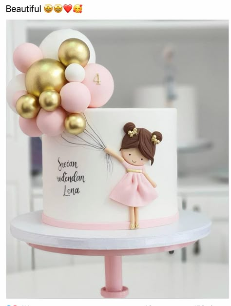 Golden Birthday Cake Ideas, Tort Hello Kitty, Golden Birthday Cakes, Girls First Birthday Cake, Rodjendanske Torte, Balloons Cake, Baby First Birthday Cake, Elegant Birthday Cakes