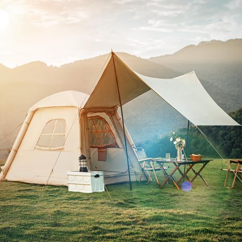 PRICES MAY VARY. 210D Oxford Imported 🏕️【SET UP IN ONE STEP】This portable inflatable tent features a one-piece inflatable pole design with high-temperature heat-sealed seams. It includes a manual pump that inflates quickly with a pressure-limiting valve for safety. The guylines and steel stakes help secure the 4-season tent to the ground. Set up is fast and easy, making your camping experience more relaxing. 【Excellent Ventilation】This inflatable camping tent has mesh vents on the top and a rem Luxury Camping Tents, 4 Season Tent, Inflatable Tent, Air Tent, Cabin Tent, Family Cabin, Luxury Tents, Camping Tent, Set Up